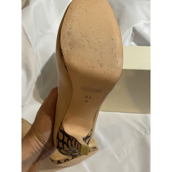 Coach Alexa Soft Calf Tan Leather Pumps Monogram Heels , Stiletto Size 8.5 B - Picture 7 of 10